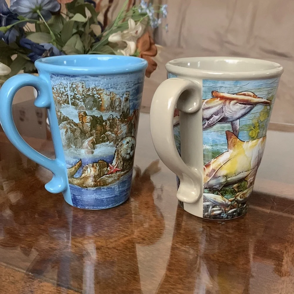 Sea World Embossed Mug Cup Set SeaWorld Souvenir Beverage Drink Ware Embossed